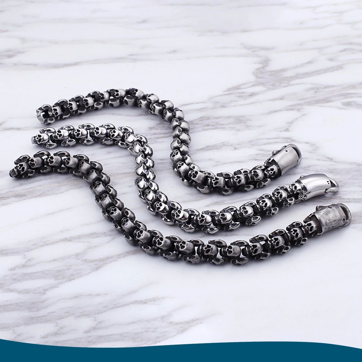 Gothic Skull Bracelet for Men — Stainless Steel, 7.3-9.6 in