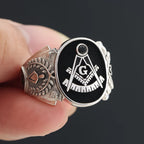 Masonic Lodge Signet Ring — Silver-Tone Metal