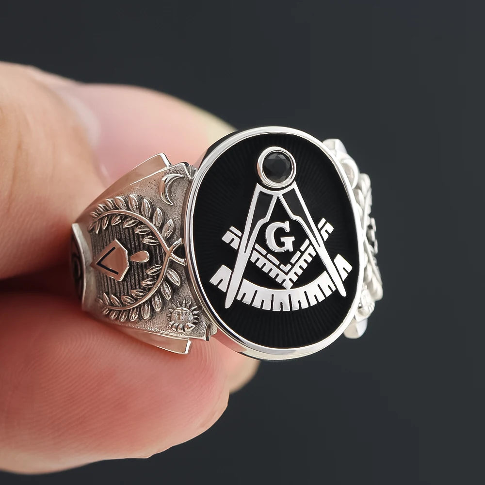 Masonic Lodge Signet Ring — Silver-Tone Metal