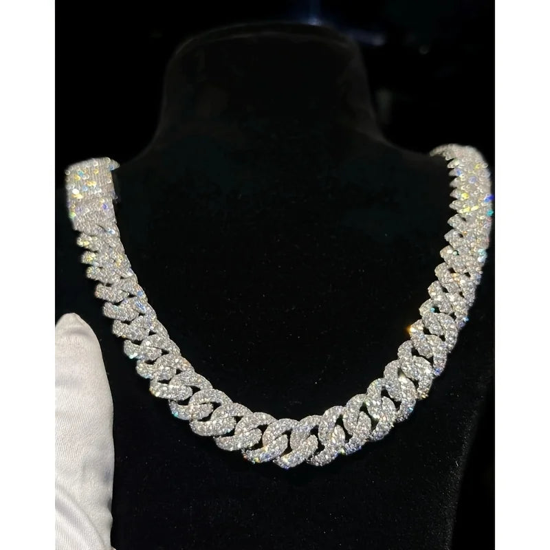 Men's Heavy Luxury Cuban Chain Necklace | Hip Hop Rapper Style with Moissanite, Durable 18K Gold Plated Goldene Metal