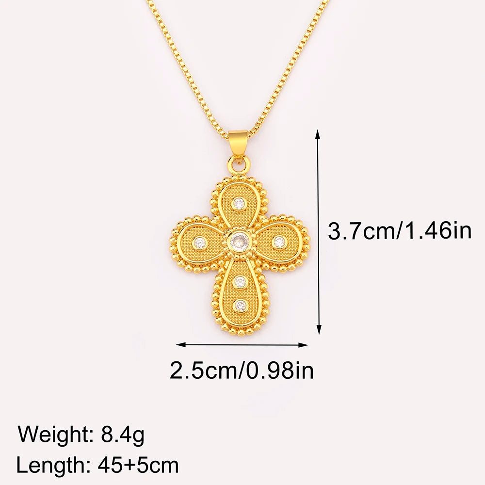 Nidin New Popular Irregular Geometric Cross Shape Inlaid Zircon Charm Pendant Necklace 2 Styles For Women Girl Jewelry Fine Gift