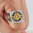 Masonic Skull And Bones Biker Freemason Sun Moon Illuminati Sterling Silver Ring