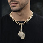 Hip Hop Big Polite Gesture Middle Finger Pendant Necklace with 11mm Crystal Cuban Chain HipHop Iced Out Necklaces Men