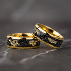8MM Meteorite tungsten ring for man fashion jewelry Men's wedding bands Inlaid gold leaf engagement rings fine gifts