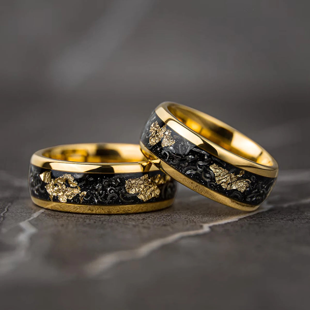 8MM Meteorite tungsten ring for man fashion jewelry Men's wedding bands Inlaid gold leaf engagement rings fine gifts