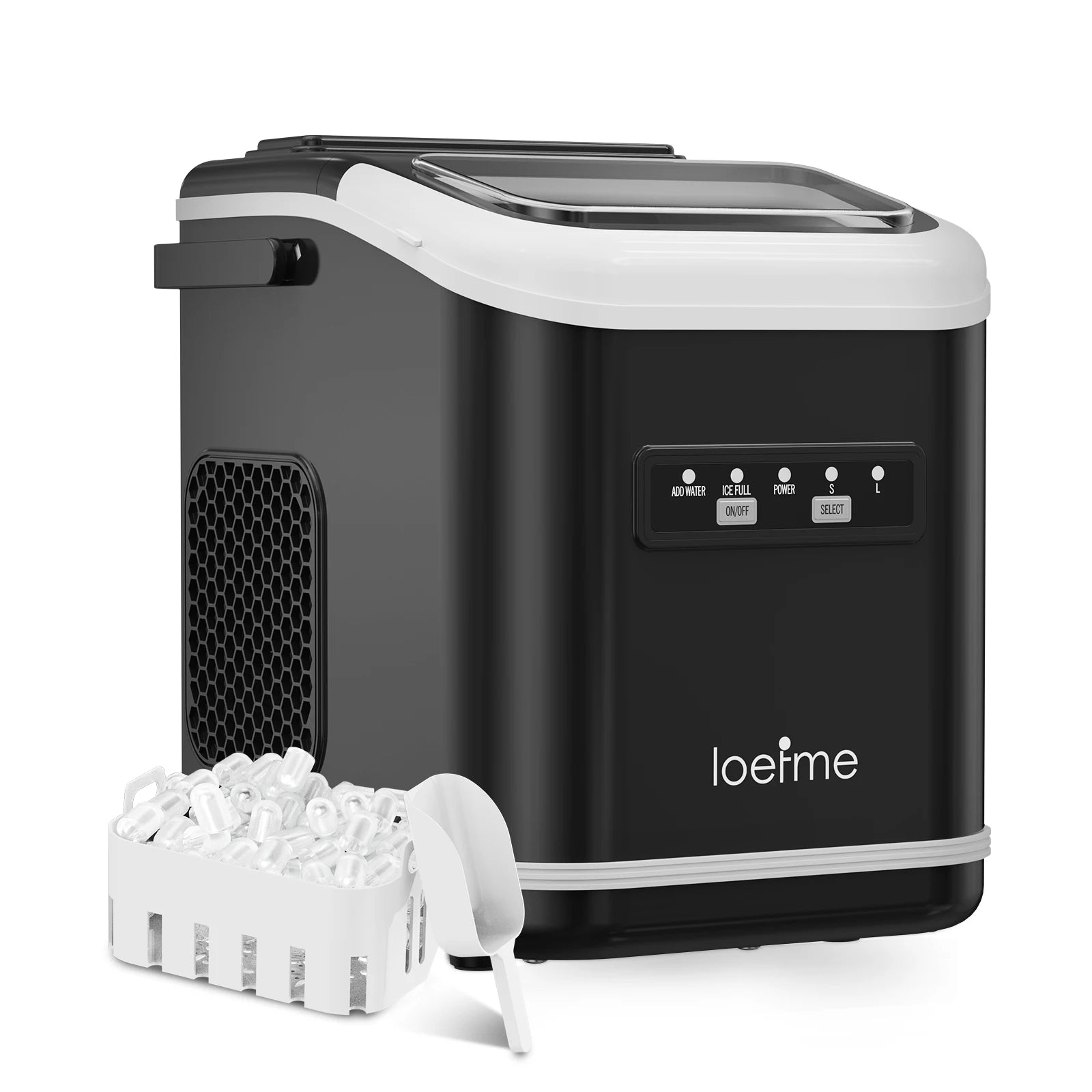 LOEFME 12kg/24h Portable Mini Ice Maker Machine 6 Mins/8pcs 2 Sizes Ice Cubes Home Desktop Ice Maker with Scoop and Ice