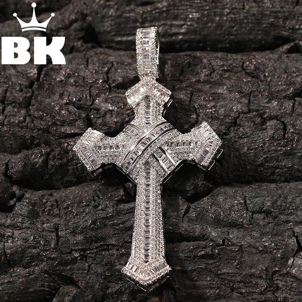 THE BLING KING Shiny Bundled Cross Pendant Necklace For Men Trendy Christian Jesus Cubic Zirconia Choker Rock Party