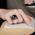 Turkish Eagle Signet Ring, Black Zircon — Zinc Alloy