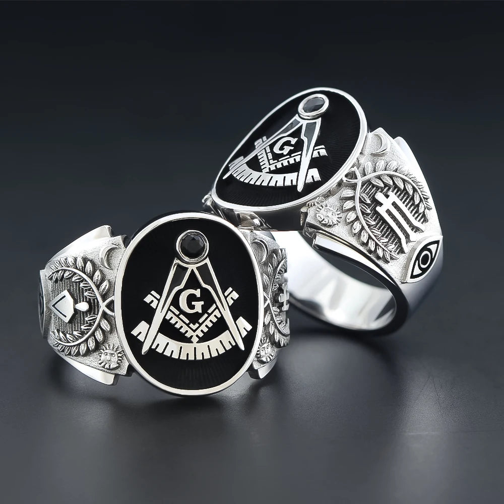 Masonic Lodge Signet Ring — Silver-Tone Metal