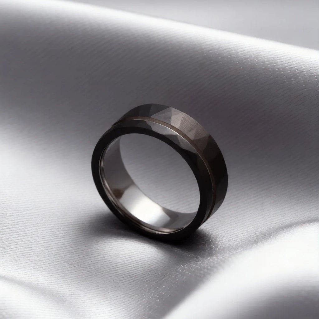 Black Tungsten Ring 8mm Men’s Wedding Band, Custom Free Engraving, Comfort Fit Gift, Beveled Edge Band for Wedding