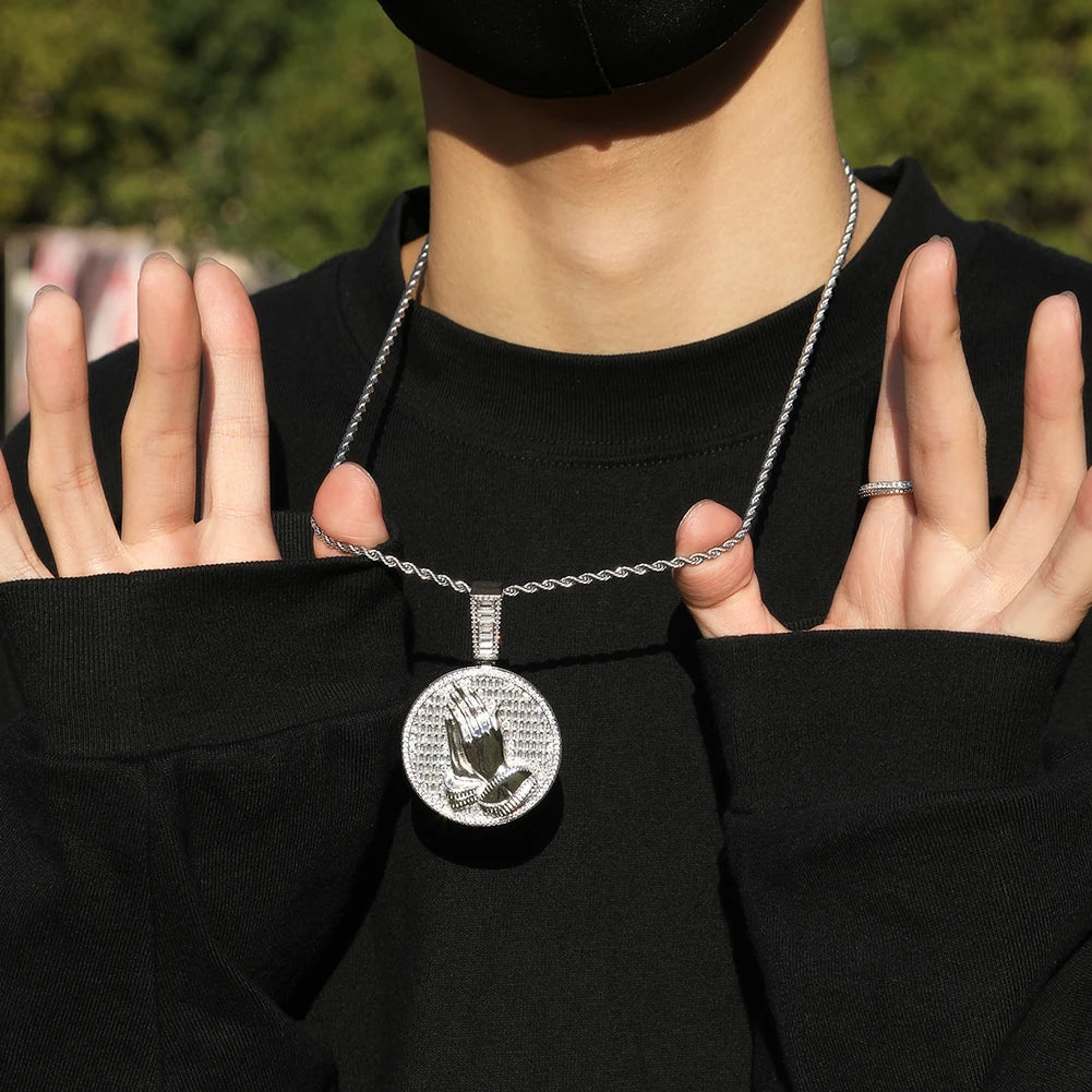 Iced Out Praying Hands Medallion Pendant