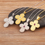 Nidin New Popular Irregular Geometric Cross Shape Inlaid Zircon Charm Pendant Necklace 2 Styles For Women Girl Jewelry Fine Gift