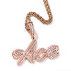 THE BLING KING Custom Brush Cursive Letter Name Pendant Necklace Iced Out Bageutte Cubic Zirconia Chain Necklace Hiphop