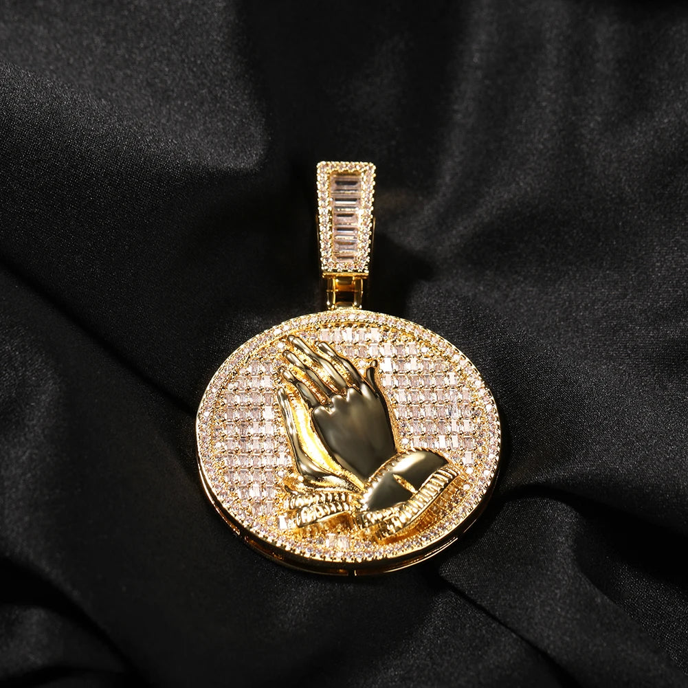 Iced Out Praying Hands Medallion Pendant