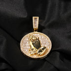 Iced Out Praying Hands Medallion Pendant