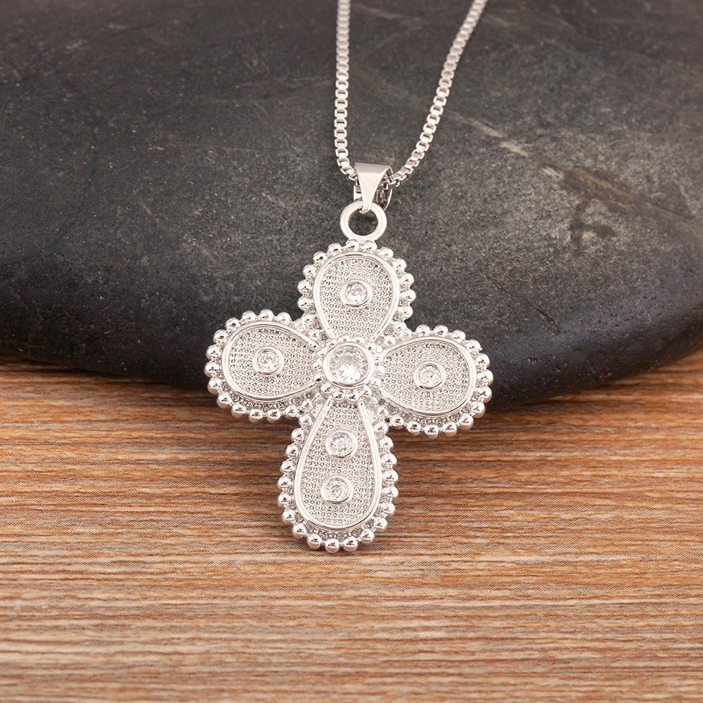 Nidin New Popular Irregular Geometric Cross Shape Inlaid Zircon Charm Pendant Necklace 2 Styles For Women Girl Jewelry Fine Gift