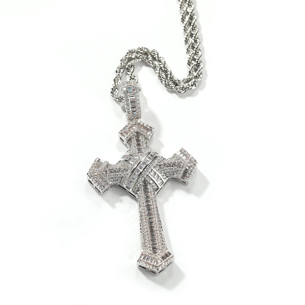 THE BLING KING Shiny Bundled Cross Pendant Necklace For Men Trendy Christian Jesus Cubic Zirconia Choker Rock Party