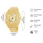 Gold Color Cuban Chain Watch for Men,Hip Hop Miami Curb,Iced Out Paved Rhinestones,Bling Rapper Necklace