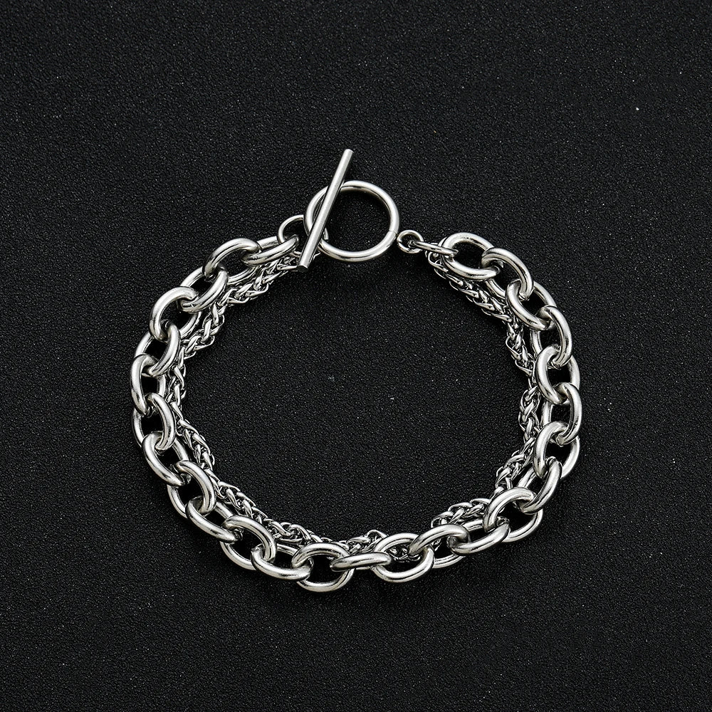 Double Layer Circle OT Buckle Chain Bracelet — Stainless Steel