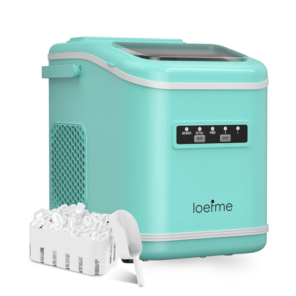 LOEFME 12kg/24h Portable Mini Ice Maker Machine 6 Mins/8pcs 2 Sizes Ice Cubes Home Desktop Ice Maker with Scoop and Ice