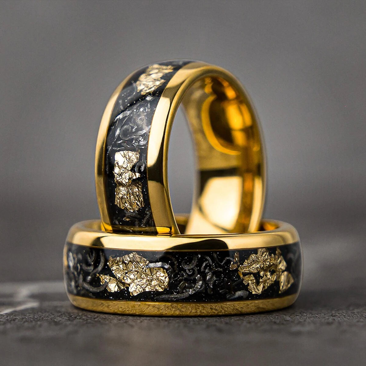 8MM Meteorite tungsten ring for man fashion jewelry Men's wedding bands Inlaid gold leaf engagement rings fine gifts