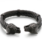 Gothic Gold Color Stainless Steel Wolf Lion Head Open Bangle Cuff Bracelet For Man Men's Boys On Hand Jewellery