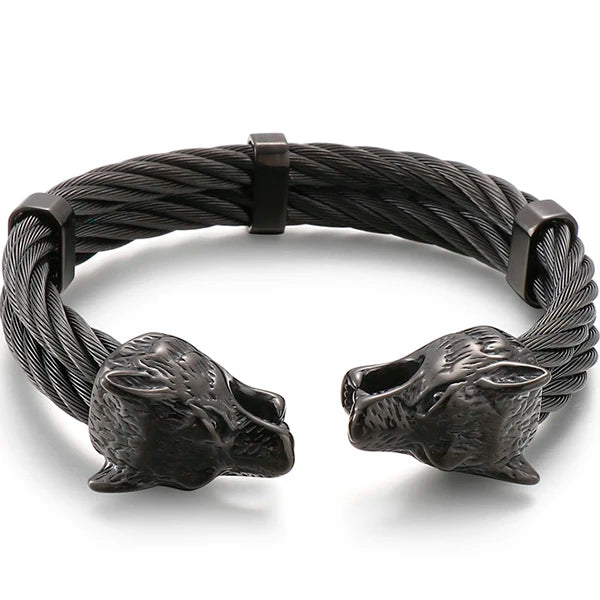 Gothic Gold Color Stainless Steel Wolf Lion Head Open Bangle Cuff Bracelet For Man Men's Boys On Hand Jewellery
