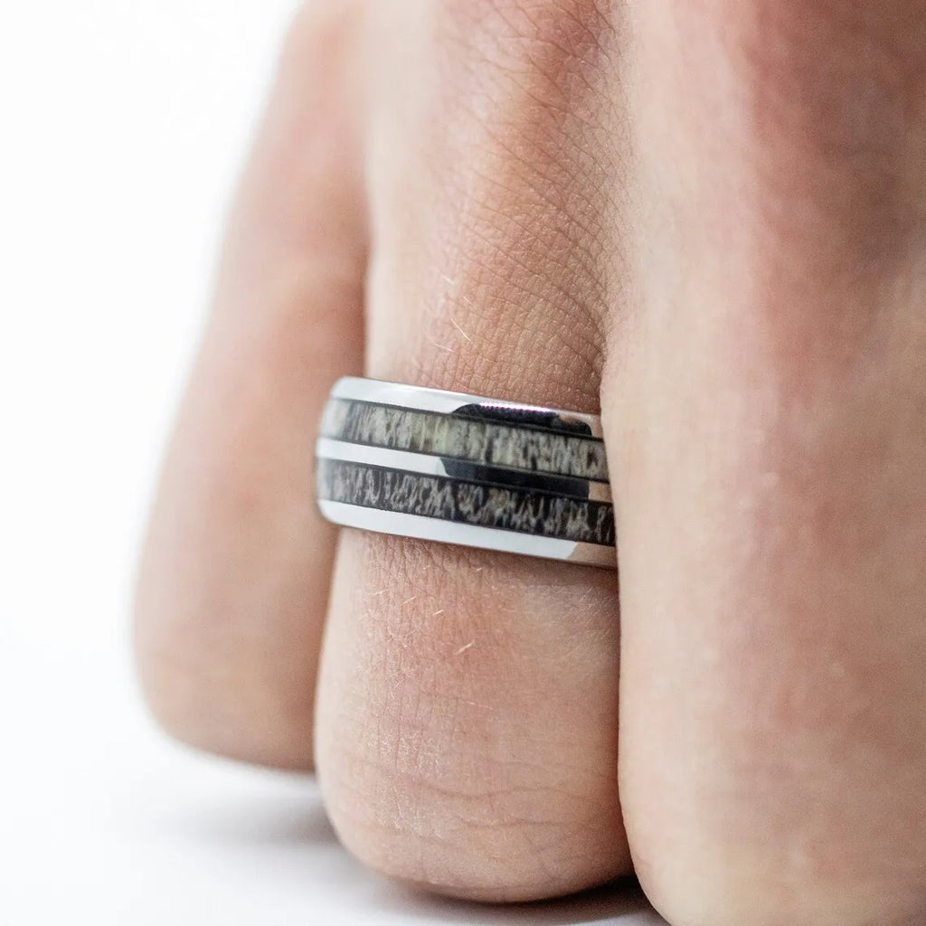 Fashion 8mm Deer Antler Black Titanium Stainles Steel Rings For Men Women Forest Elk Antler Ring Wedding Ring Men Wedding Band