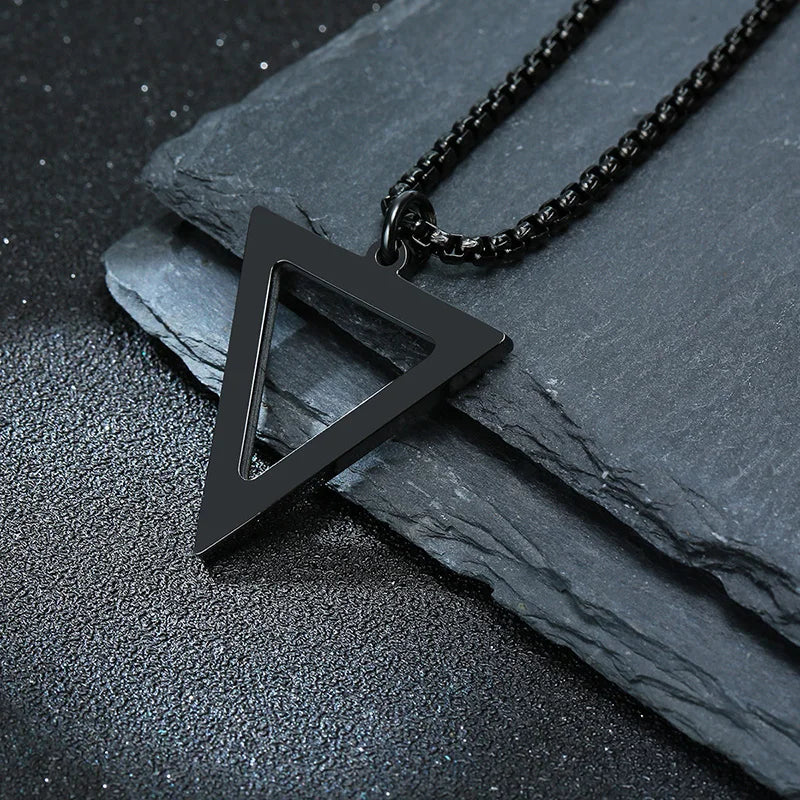 Black Triangle Pendant Necklace — Stainless
