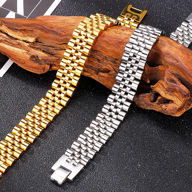 Gold Color Stainless Steel Man Bracelet for Women 15MM Wide Length Adjustable Chain Bracelets Men's Mannen Armband