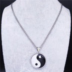 Yin Yang Glass Pendant — Silver Stainless