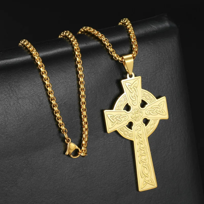 LIKGREAT Vintage Celtics Knot Cross Pendant Necklace for Women Men Stainless Steel Jesus Amulet Charm Chain Jewelry Punk