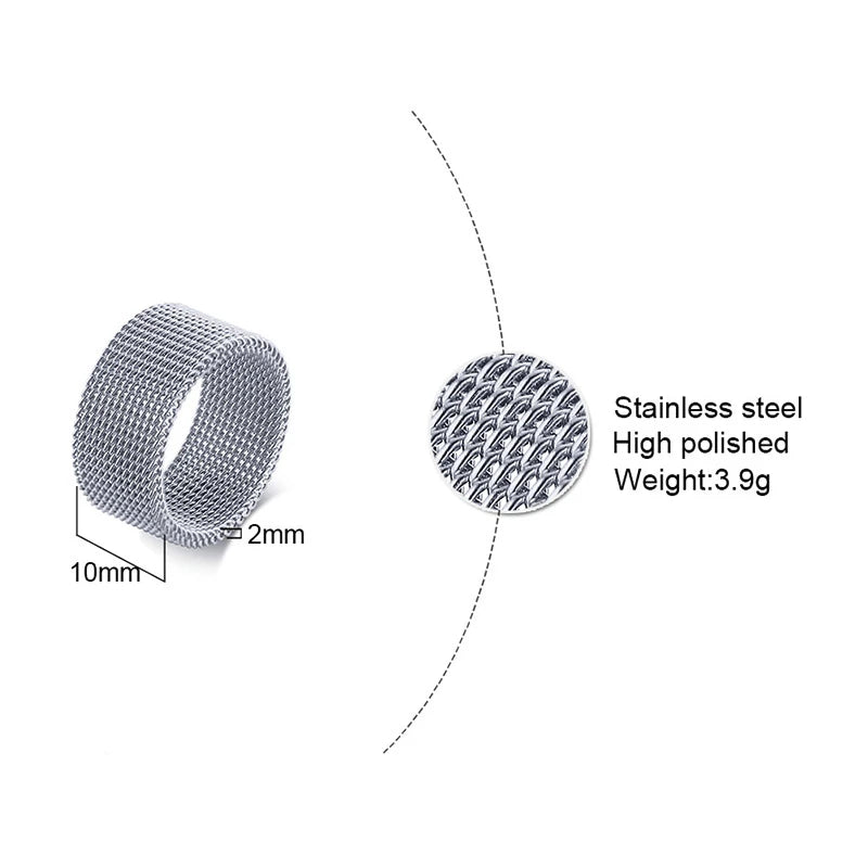Mesh Flat Chain Band Ring — Stainless Steel