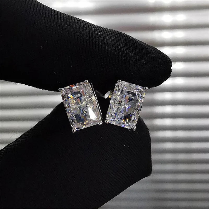 Iced Out Rectangular CZ Stud Earrings for Women — Minimalist