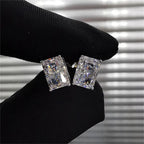 Iced Out Rectangular CZ Stud Earrings for Women — Minimalist