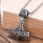 Vnox Vintage Men Norse Viking Necklaces,Rock Punk Retro Thor Mjolnir Hammer Pendant,Scandinavian Nodic Amulet Rune Neck