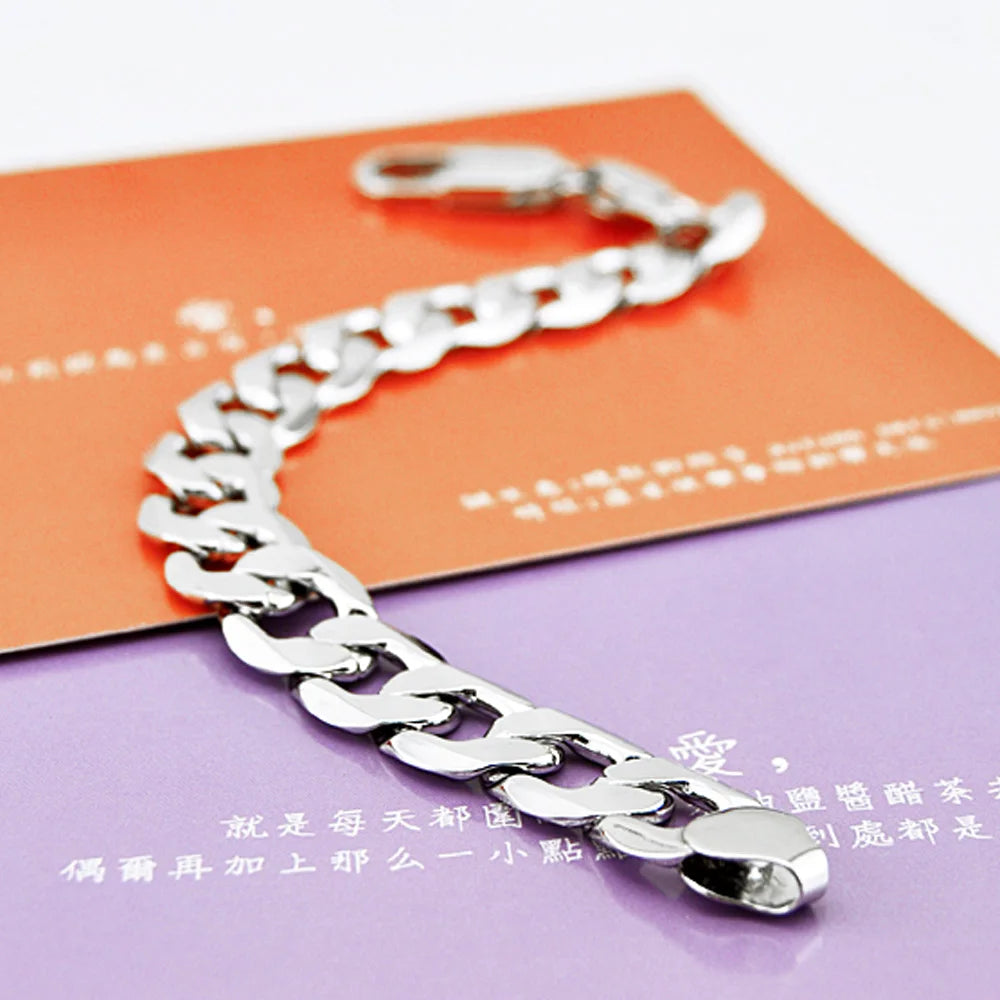 Cuban Chain Bracelet for Men — Silver-Tone, 12mm Width
