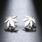 Maple Leaf Amulet Stud Earrings Silver Gold — Stainless Steel