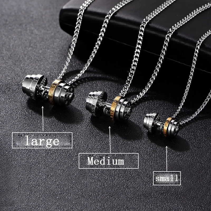 Barbell Fitness Pendant Necklace — Stainless Steel
