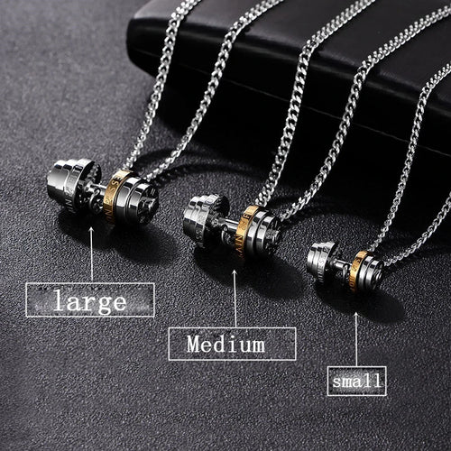 Barbell Fitness Pendant Necklace — Stainless Steel