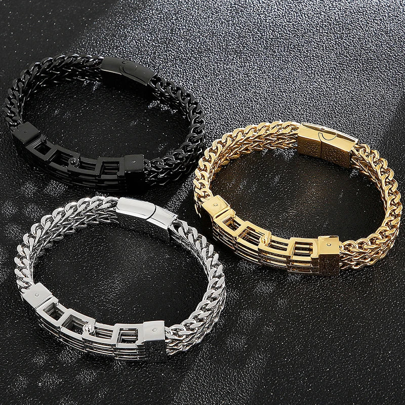 Gold Color Stainless Steel Bracelet for Men 11MM Link Chain Men's On Hand Bands Bracelets Male Jewellery Iron Mannen