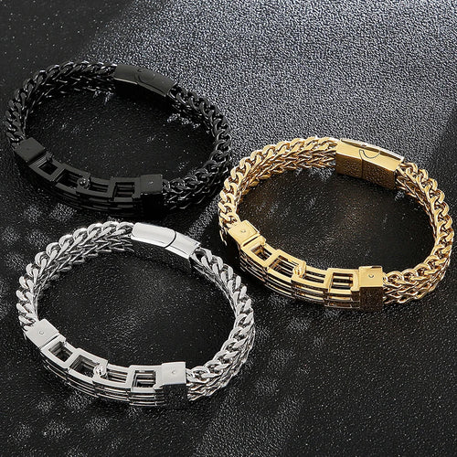 Gold Color Stainless Steel Bracelet for Men 11MM Link Chain Men's On Hand Bands Bracelets Male Jewellery Iron Mannen
