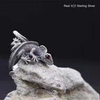 Buyee 925 Sterling Silver Male Unique Ring Finger Gray Lizard Animal Open Ring for Men Fashion Punk Big Fine Jewelry Circle