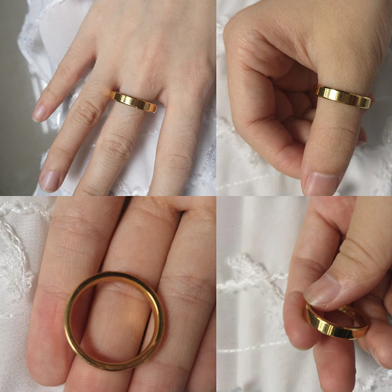 4mm Simple Smooth Women Rings Black Stainless Steel Men Rings Birthday Gifts Rings for men