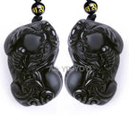 Beautiful Chinese Handwork Natural Black Obsidian Carved PiXiu Lucky Amulet Pendant + free Beads Necklace Fashion