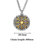 Never Fade Norse Compass Gold Color Necklace Men Vikings Runes Stainless Steel Trident Vegvisir Amulet Pendant