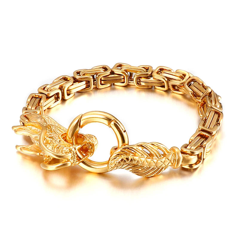 Dragon Head Byzantine Double Link Bracelet — Stainless Steel