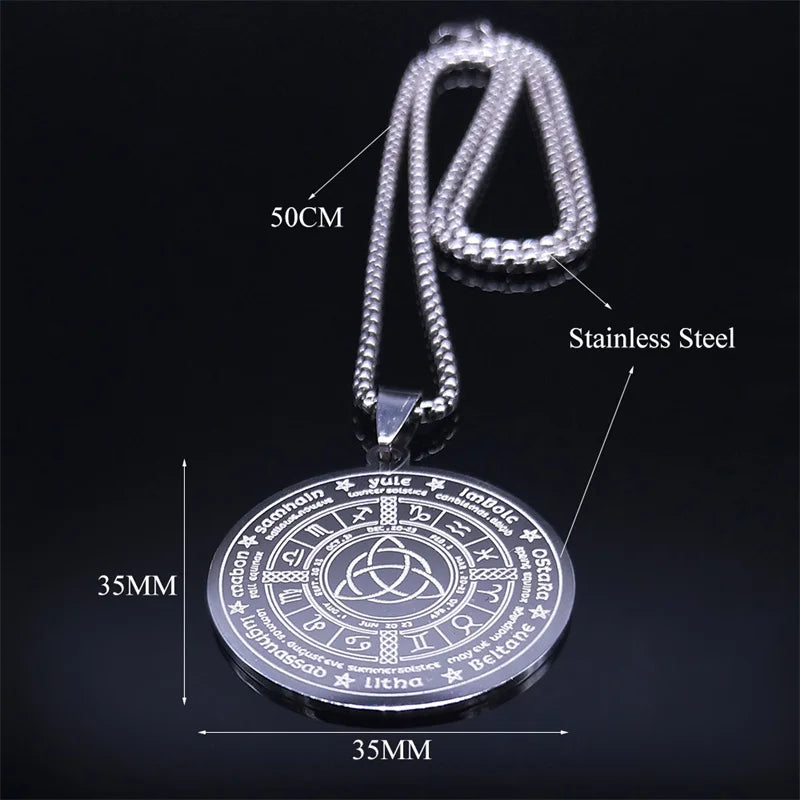 Witch Irish Knot Astrology Stainless Steel Necklace Women/Men Triquetra Pagan Wheel of the Year Necklaces Jewelry N3155S02
