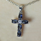 Huitan Cross Shaped Pendant Necklace Birthday Gift High Quality Ladies Jewelry Prong Setting Blue CZ Fashion Accessary