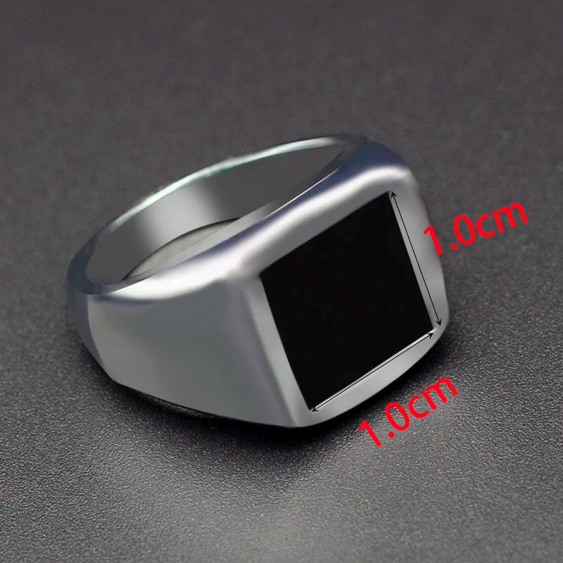 Square Signet Ring for Men — Wide Black-Tone Band